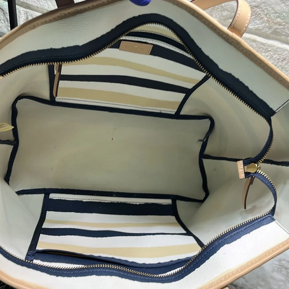 Kate Spade Bondi Road Striped Harmony Tote, Tan Cream & navy striped, Large VGUC - Picture 12 of 15